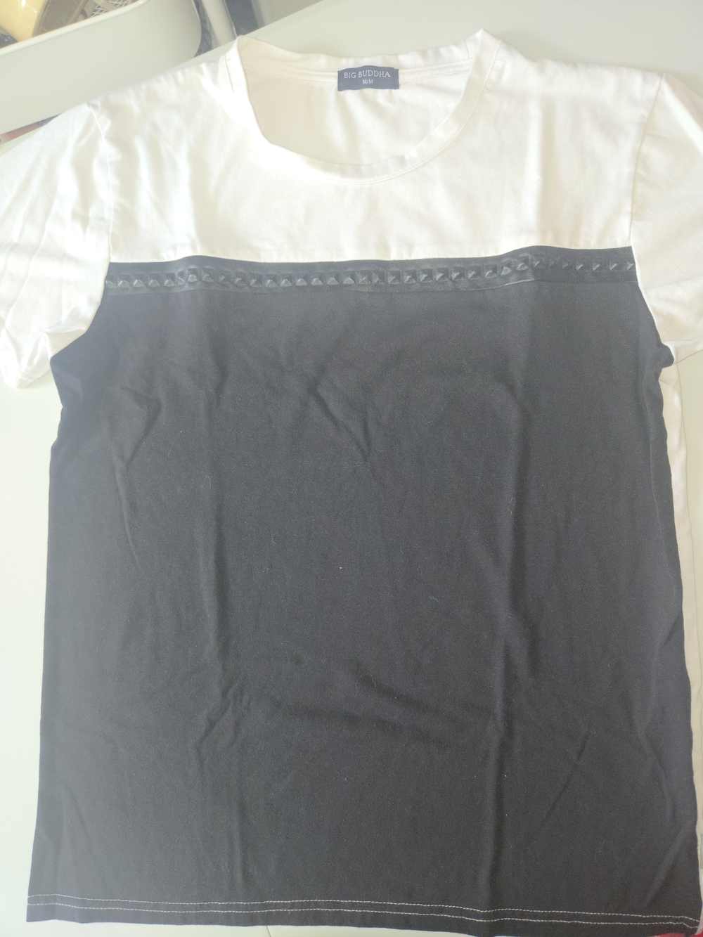Big Buddha Black and White Short Sleeve Women’s Tee with Trim Detail